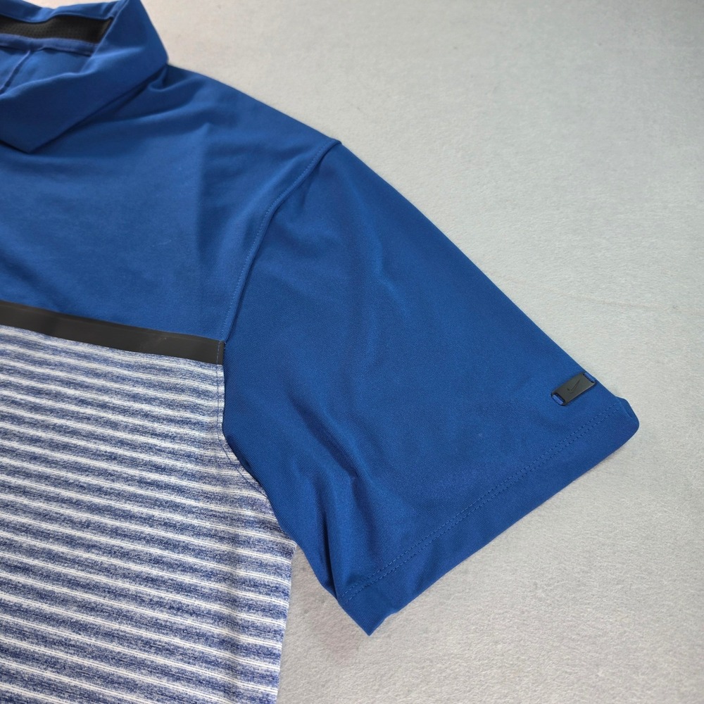 Nike Tiger Woods Dri-FIT Golf Polo Mens Large Blue Striped Allianz Logo TW Shirt - Picture 5 of 7